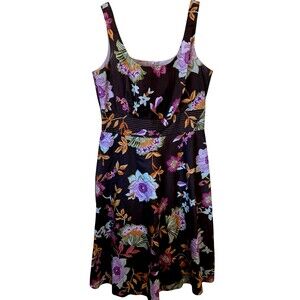 Donna Ricco Empire Waist Dress Black Floral Sleeveless Lined Pink Purple 6P